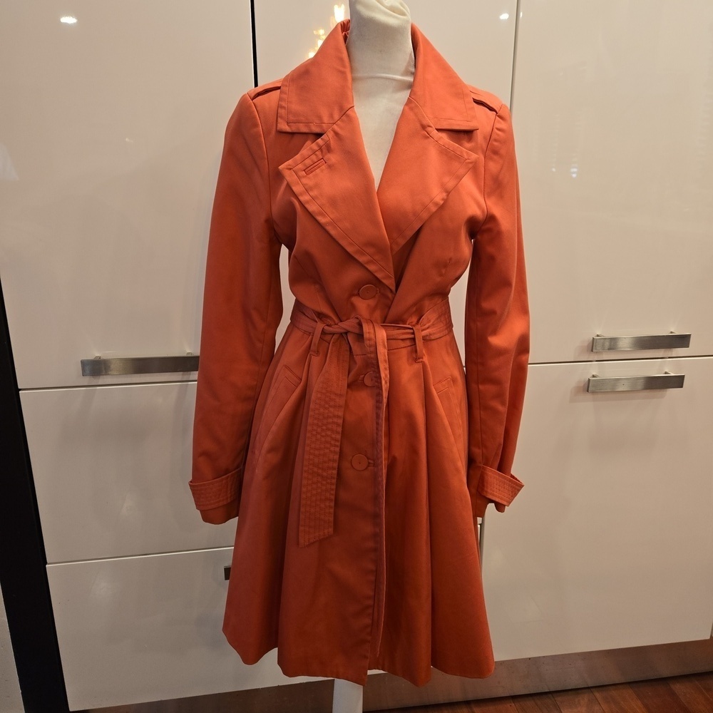 H&M Womens Fit & Flare Belted Trench Coat Preppy Princess Coral Pink Size 6